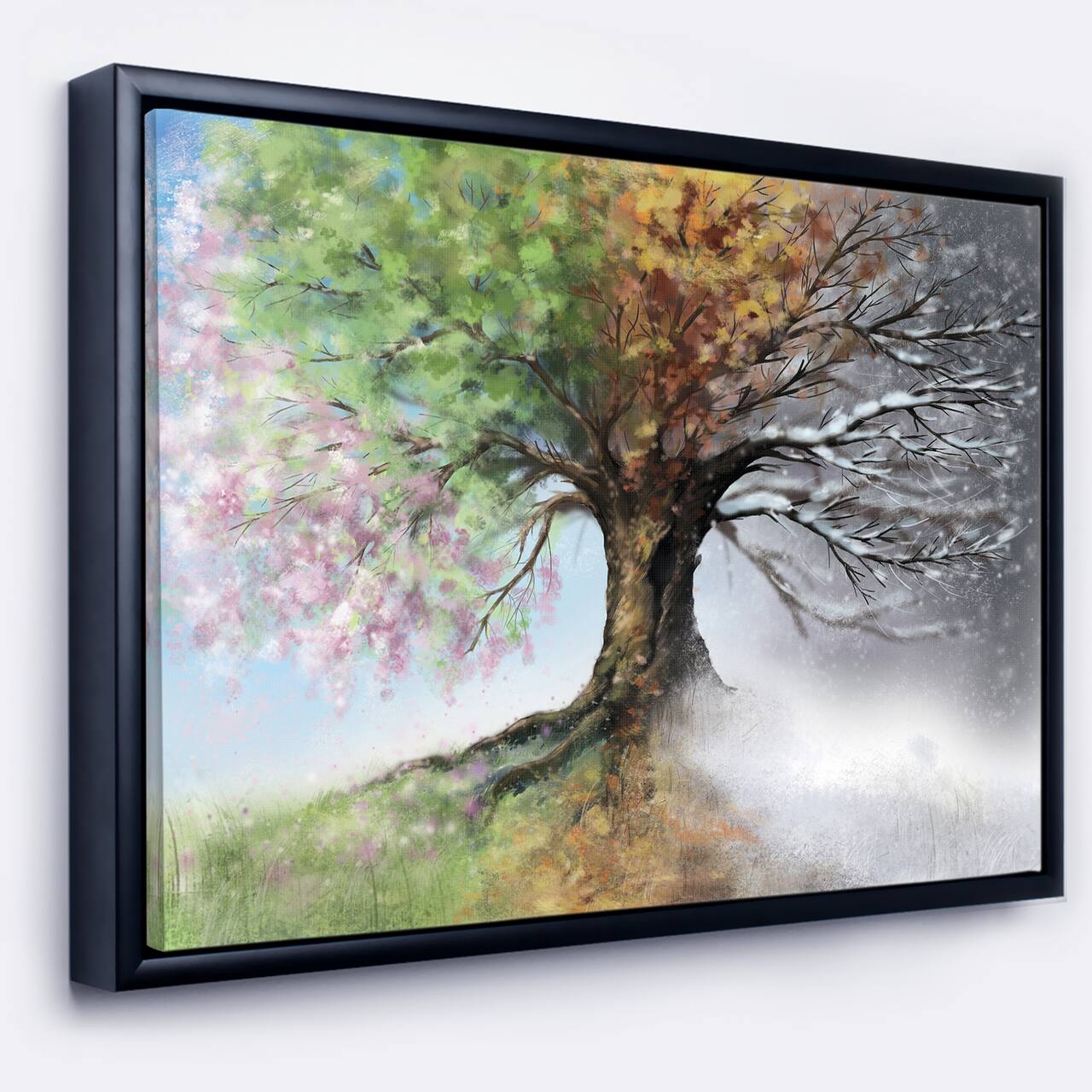 Designart - Tree with Four Seasons - Tree Painting Framed Canvas Art Print